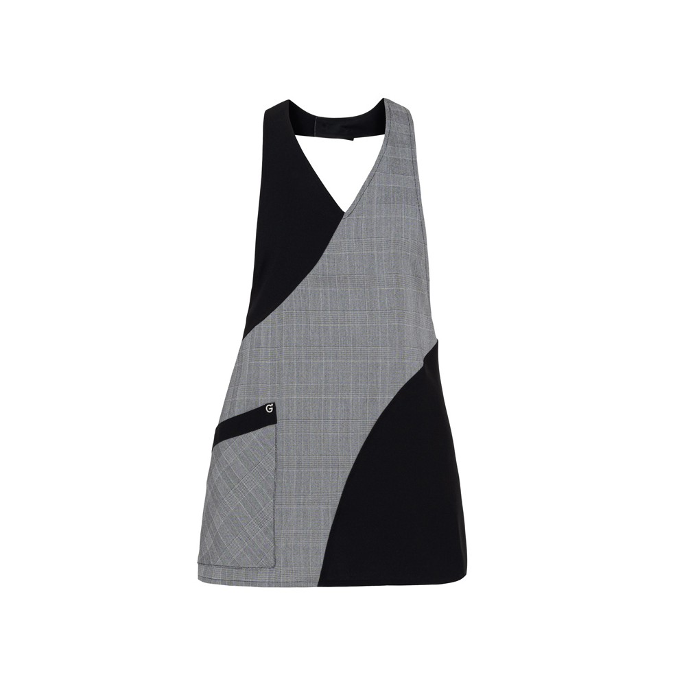 Medium Apron with Bib and V-neck Bicolor Black And Gray Check Pattern for Bartenders, Pub Staff 23P01H359