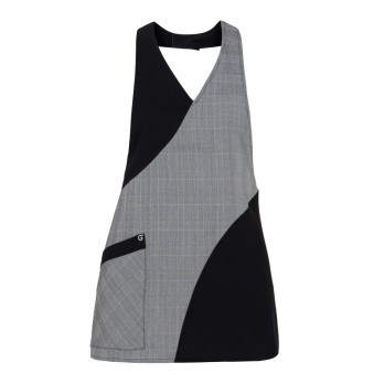 Medium Apron with Bib and V-neck Bicolor Black And Gray Check Pattern for Bartenders, Pub Staff 23P01H359