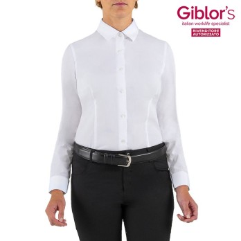 Camisa de mujer entallada blanca de manga larga. Mírala en línea.