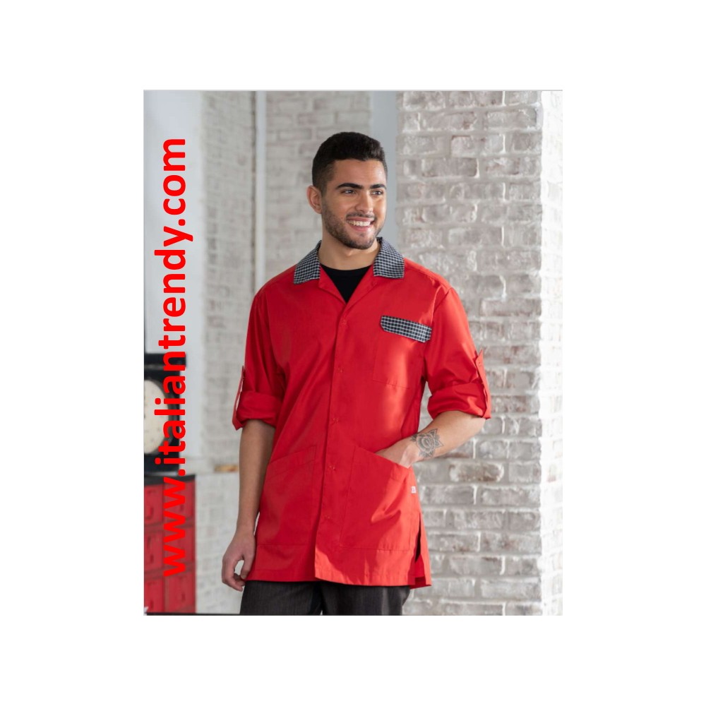 Men's Red Convertible Long-Sleeve Work Tunic for Service Companies by Ricky Italiantrendy Q9K00254