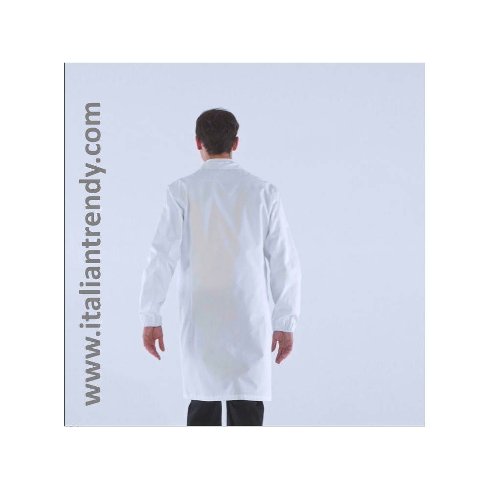 White Men's Lab Coat for Doctor Pharmacist Laboratory with Elastic Cuffs