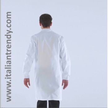 White Men's Lab Coat for Doctor Pharmacist Laboratory with Elastic Cuffs