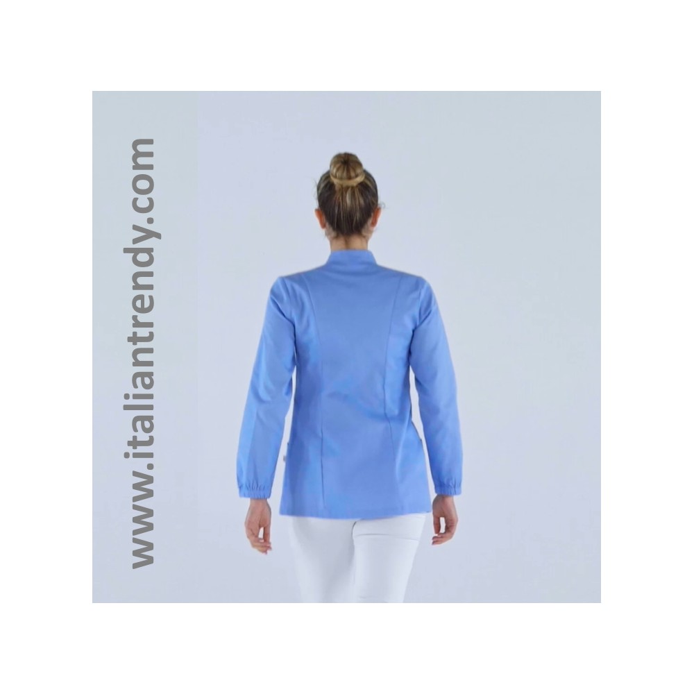 Casacca Donna Azzurra Con Zip Medica Per Dentista a Manica Lunga Alice Italiantrendy Q3KX0178