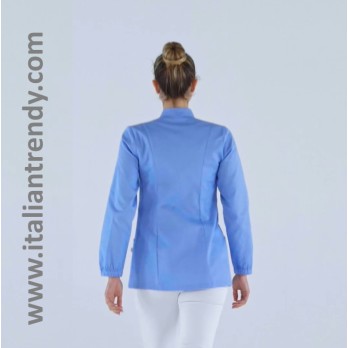 Blouse femme verte ou bleue avec fermeture éclair centrale à manches longues pour dentiste