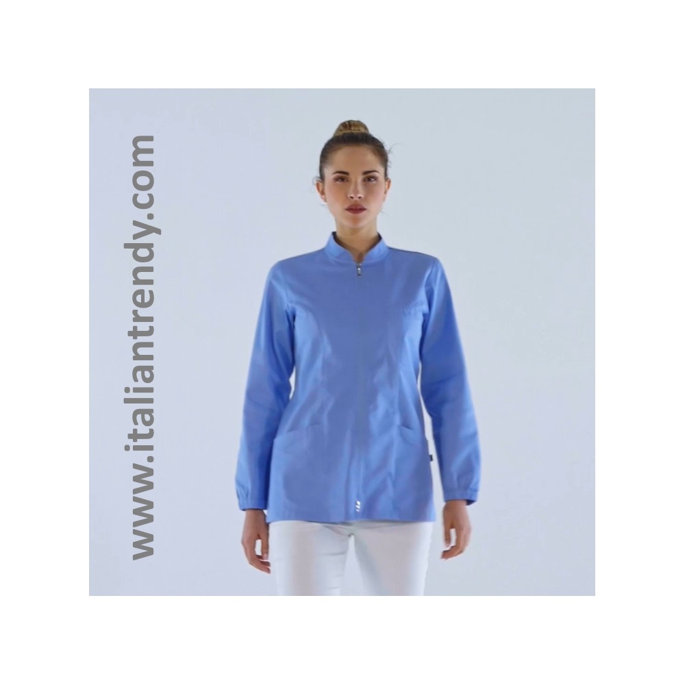 Women's Green or Light Blue Tunic with Central Zip and Long Sleeves for Dentist