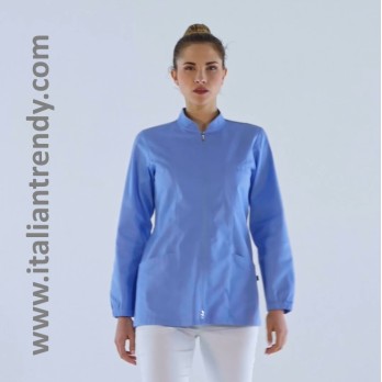 Blouse femme verte ou bleue avec fermeture éclair centrale à manches longues pour dentiste