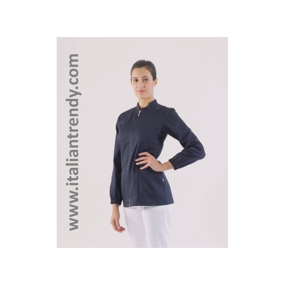 Blue Women's Tunic with Central Zipper and Long Sleeves for Online Dentist