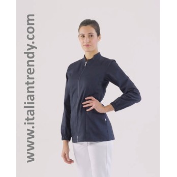 Blue Women's Tunic with Central Zipper and Long Sleeves for Online Dentist