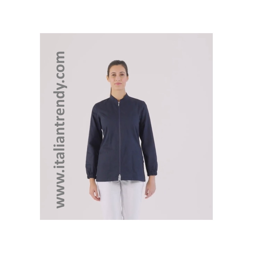 Blue Women's Tunic with Central Zipper and Long Sleeves for Online Dentist