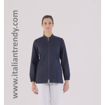 Blue Women's Tunic with Central Zipper and Long Sleeves for Online Dentist