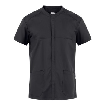 Camisa Negra de Media Manga para Hombre. Con Bolsillos, Tejido Fácil de Planchar y Transpirable. Para el Sector Sanitario y Esté