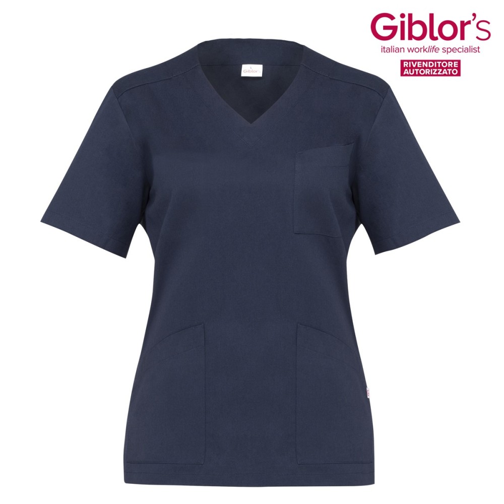 Slim Fit Blue Women's Tunic with V-Neck Short Sleeves for Medical Aesthetics Center and SPA