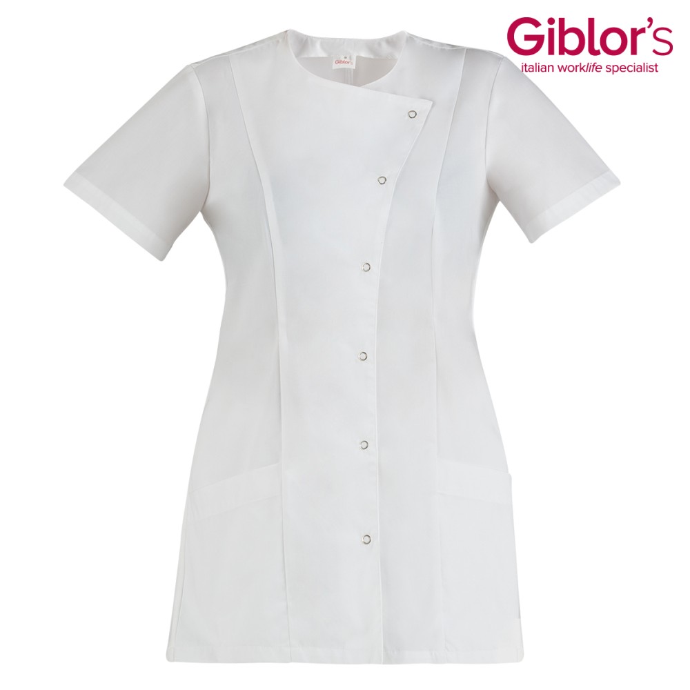 Blouse blanche pour femme à manches courtes légère. Uniforme de travail en ligne