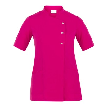 Blusa rosa fucsia de mujer de manga corta con cuello mao. Sector Estético Greta 24p02k394.