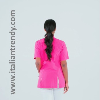 Women's Short-Sleeve Tunic with Mandarin Collar, Side Fastening, Divided Aesthetic Healthcare Sector