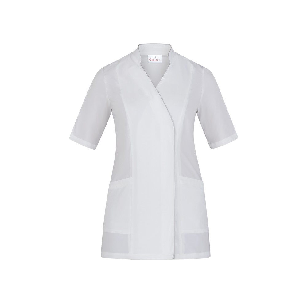 Blusa de Mujer Blanca con Escote en V, Mangas Cortas, Atadura Lateral, Uniforme para el Sector Estético y Sanitario 24P02K388 Ve