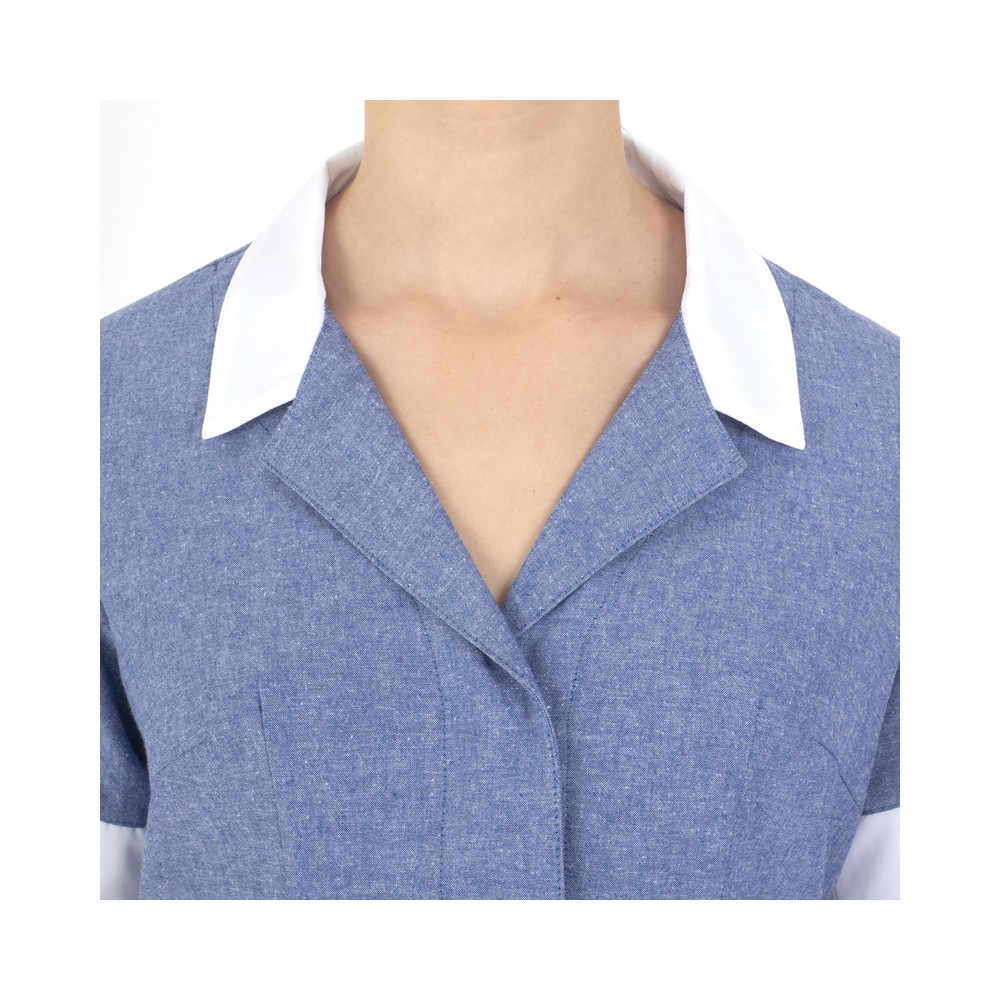 Blouse légère à manches courtes en coton bleu pour femme de ménage, femme de service italiantrendy Amalia 24P09R398