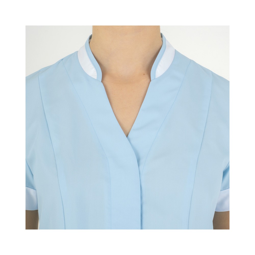 Blouse Femme Col en V Manches Courtes Tenue Secteur Esthétique Sanitaire italiantrendy Aurelia 24P09K822 bleu ciel