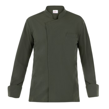 Men's lightweight chef jacket in green with a mandarin collar and hidden snap buttons, Italiantrendy Giorgio 24P08G961.