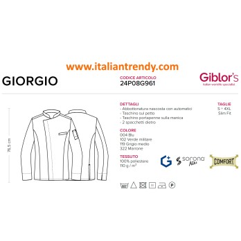 Men's Lightweight Chef Jacket with Mandarin Collar and Hidden Snap Buttons Giorgio 24P08G961