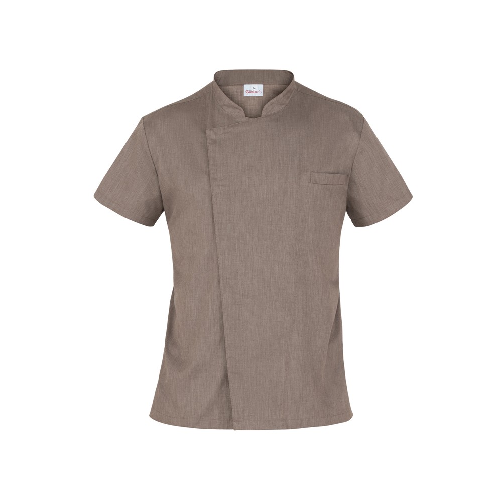 Veste de Cuisinier Homme Légère taupe à Manches Courtes avec Col Mao et Boutons Pression italiantrendy federico