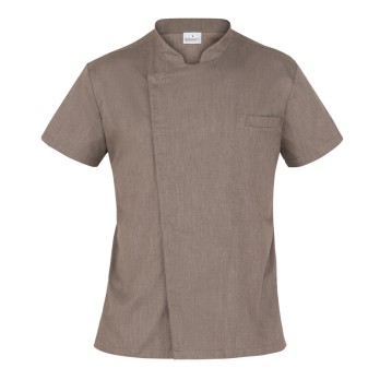 Veste de Cuisinier Homme Légère taupe à Manches Courtes avec Col Mao et Boutons Pression italiantrendy federico