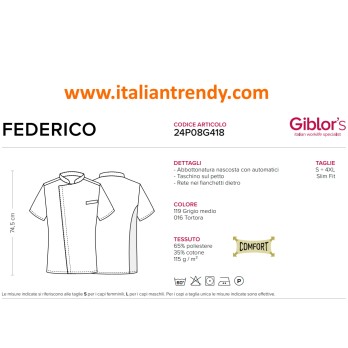 Men's Lightweight Chef Jacket with Short Sleeves, Mandarin Collar, and Hidden Snap Buttons Italiantrendy Federico 24P08G418