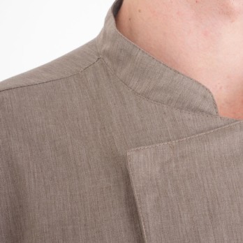 Veste Légère pour Homme de Chef Cuisinier taupe à Manches Courtes avec Col Mao et Boutons Pression italiantrendy federico 2