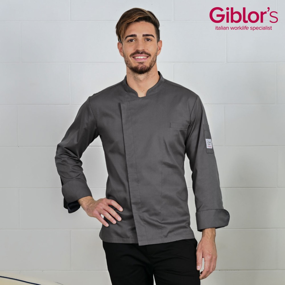 Chaqueta de Cocinero Slim Ligera Gris Con Malla Transpirable en la Parte Trasera y en las Mangas Para la Restauración Francesco 