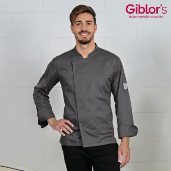 Veste De Chef Slim Légère Grise Avec Maille Respirante à l'Arrière et sur les Manches Pour La Restauration Francesco 1