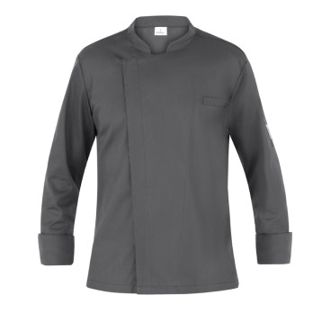 Slim Light Gray Chef Jacket With Breathable Mesh on Back and Sleeves For Catering 24P08G415