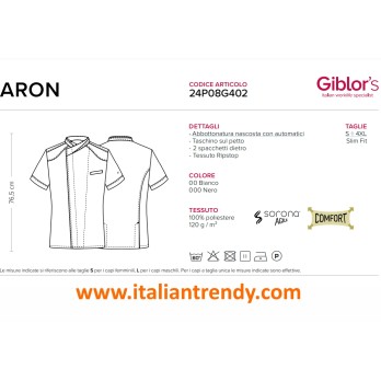 Chaqueta de Cocina de Manga Corta Ligera y Robusta en Blanco o Negro Aron 24P08G402 italiantrendy 2