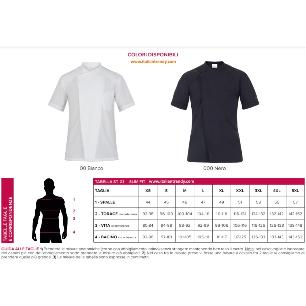 Lightweight and Robust Short Sleeve Kitchen Jacket in White or Black Aron 24P08G402 italiantrendy