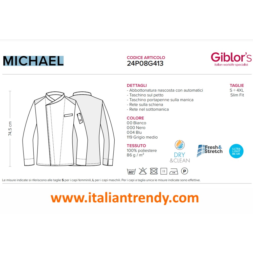 Giacca da Cuoco Leggera e Traforata in Bianco italiantrendy  24P08G413 Michael