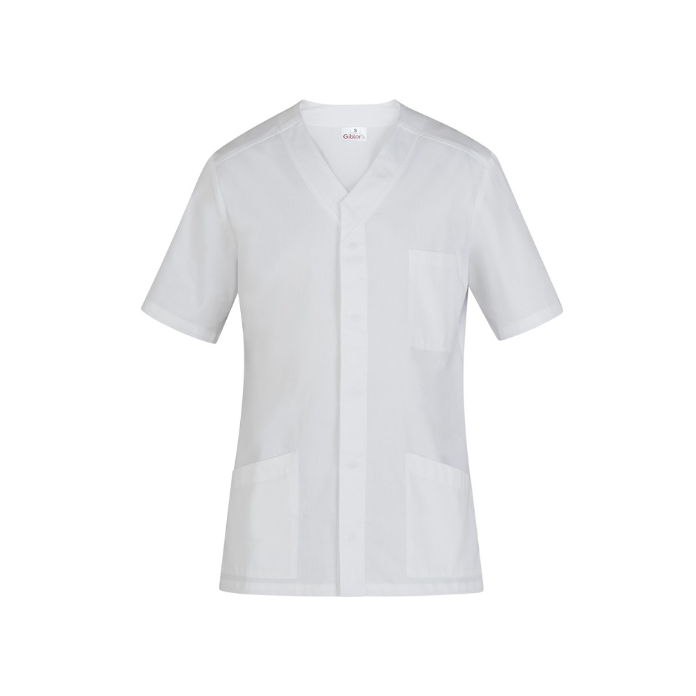 Blouse Blanche Ouverte, Col en V Manches Courtes Fermeture Centrale pour Uniforme O.S.S. ou Centres Esthétiques italiantrendy Fr