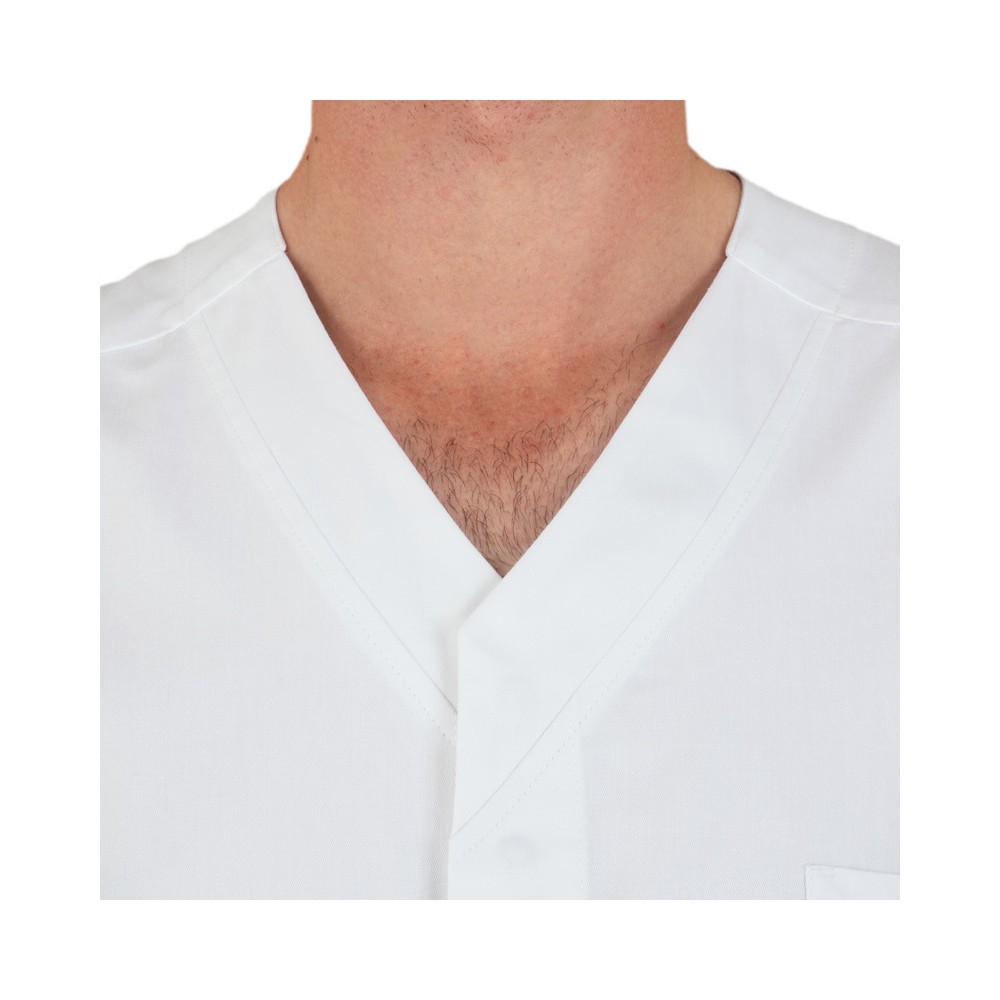 White Open Blouse, V-Neck Short Sleeves Central Fastening for Uniform O.S.S. or Beauty Centers italiantrendy Franco 1