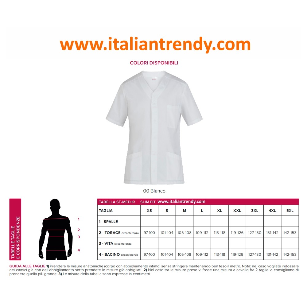 White Open Blouse, V-Neck Short Sleeves Central Fastening for Uniform O.S.S. or Beauty Centers italiantrendy Franco 1