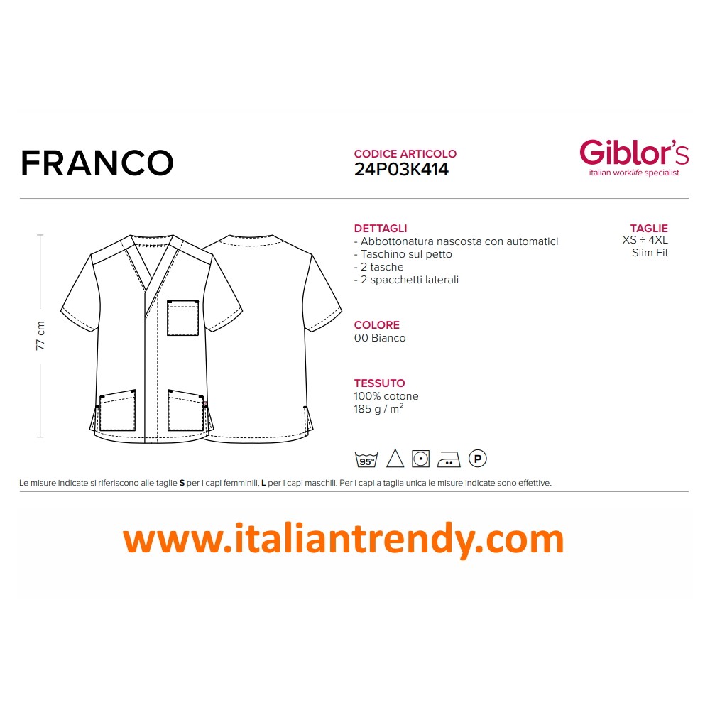 Blusa Blanca Abierta, Escote en V Mangas Cortas Cierre Central para Uniforme O.S.S. o Centros Estéticos italiantrendy Franco 1