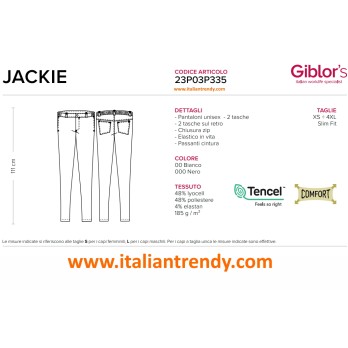 Pantalone Nero o Bianco Slim Unisex Per Settori Medicale, Estetico E Horeca XS-4XL-Jackie