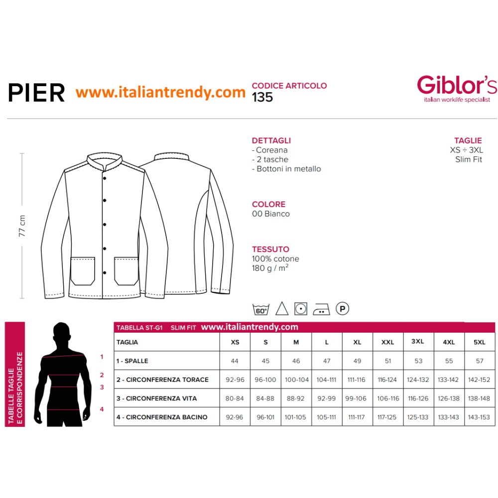 White Cotton Jacket Corana for Service Personnel or for Hotels Uniforms italiantrendy pier