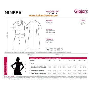 Blusa para empleada doméstica o camarera de mujer a rayas azul o burdeos de algodón con manga corta ninfea italiantrendy