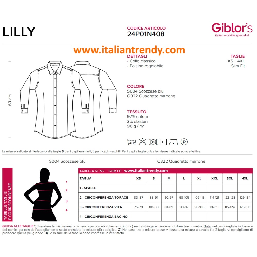 Camicia da Donna Scozzese o a Quadri Elasticizzata Da Lavoro Per Bar Pub italiantrendy lilly