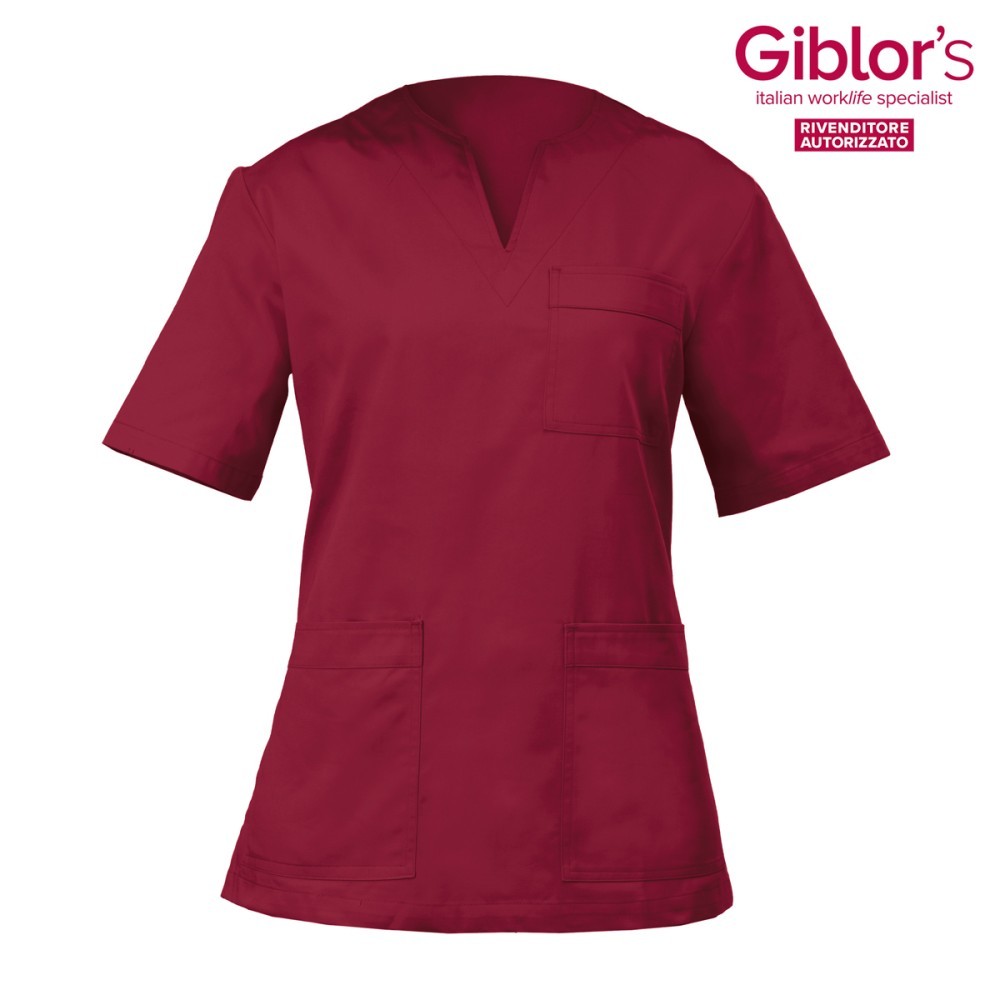 Blouse Femme pour Esthétique Infirmière Cintrée à Manches Mi-Longues Bordeaux-Marguerite