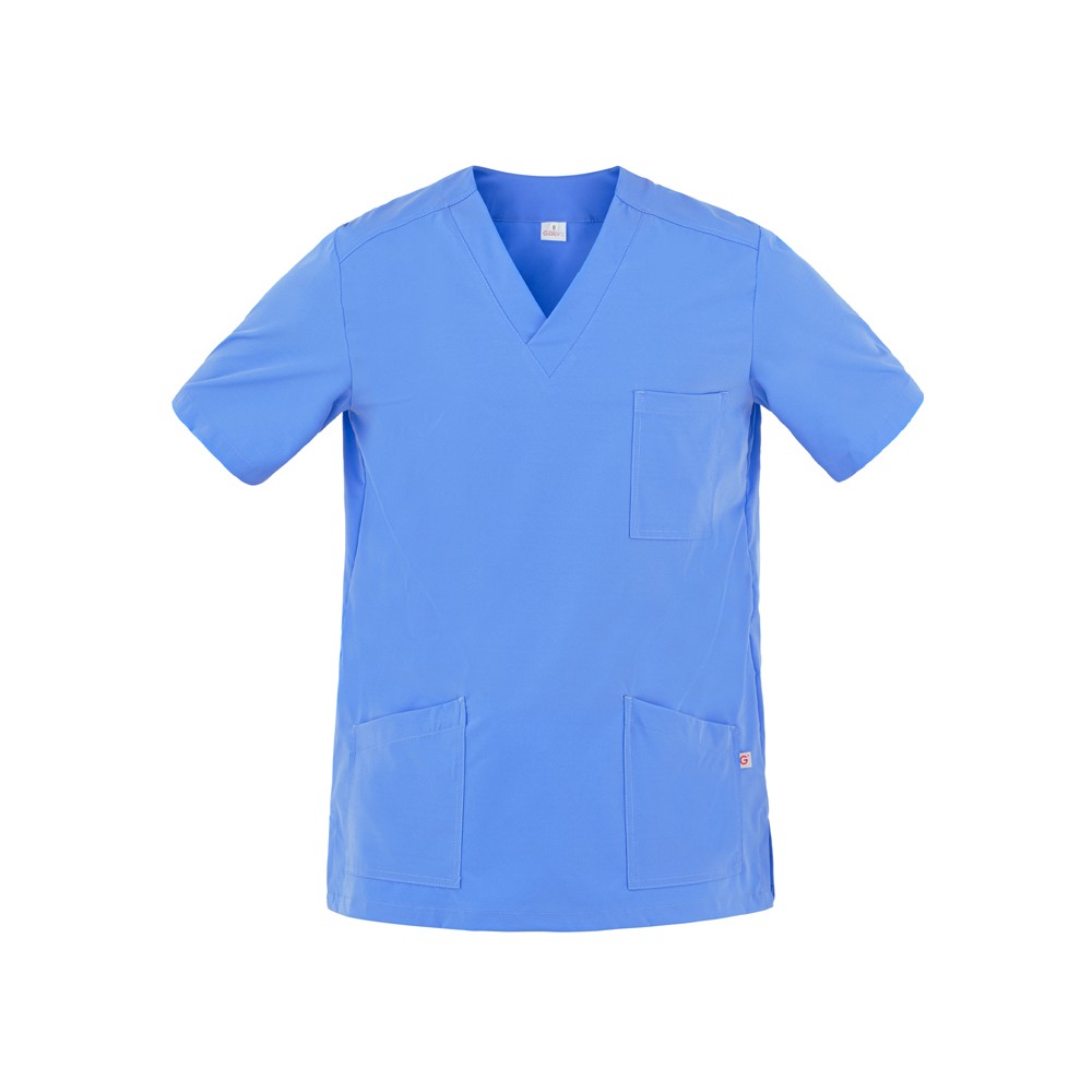 Blouse, Tunique Pour Médecin, Infirmier À Manches Courtes Col En V. En bleu ciel. Pour Secteur Sanitaire Et Médical-Flavio