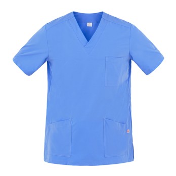 Blouse, Tunique Pour Médecin, Infirmier À Manches Courtes Col En V. En bleu ciel. Pour Secteur Sanitaire Et Médical-Flavio