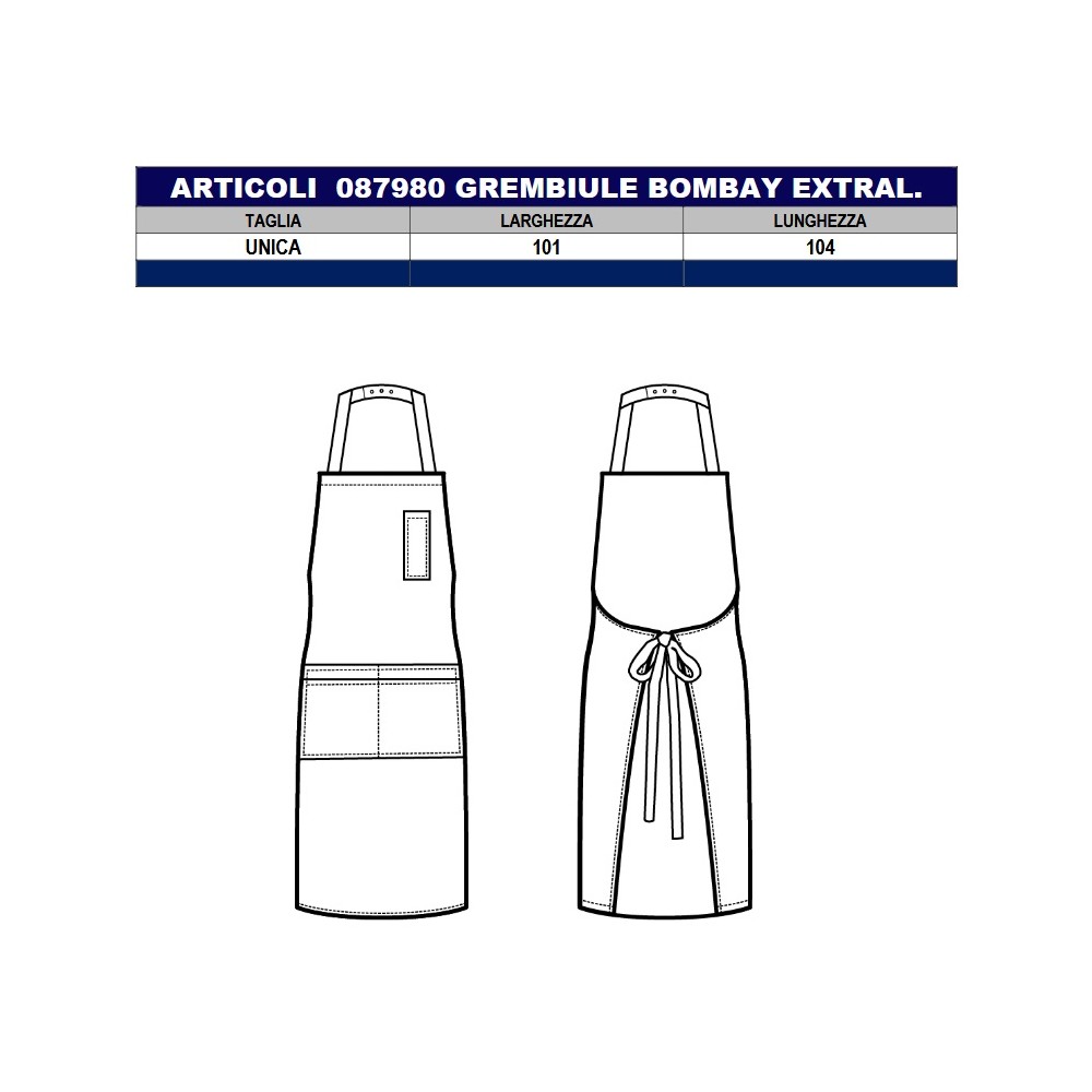 grembiule pettorina extralarge per cucina o sala bombay NERO Isacco-087981