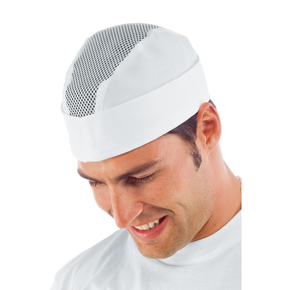 Busta Cappellino Bianco Regolabile Alimentare in Cotone Con Fascia Rete Traspirante