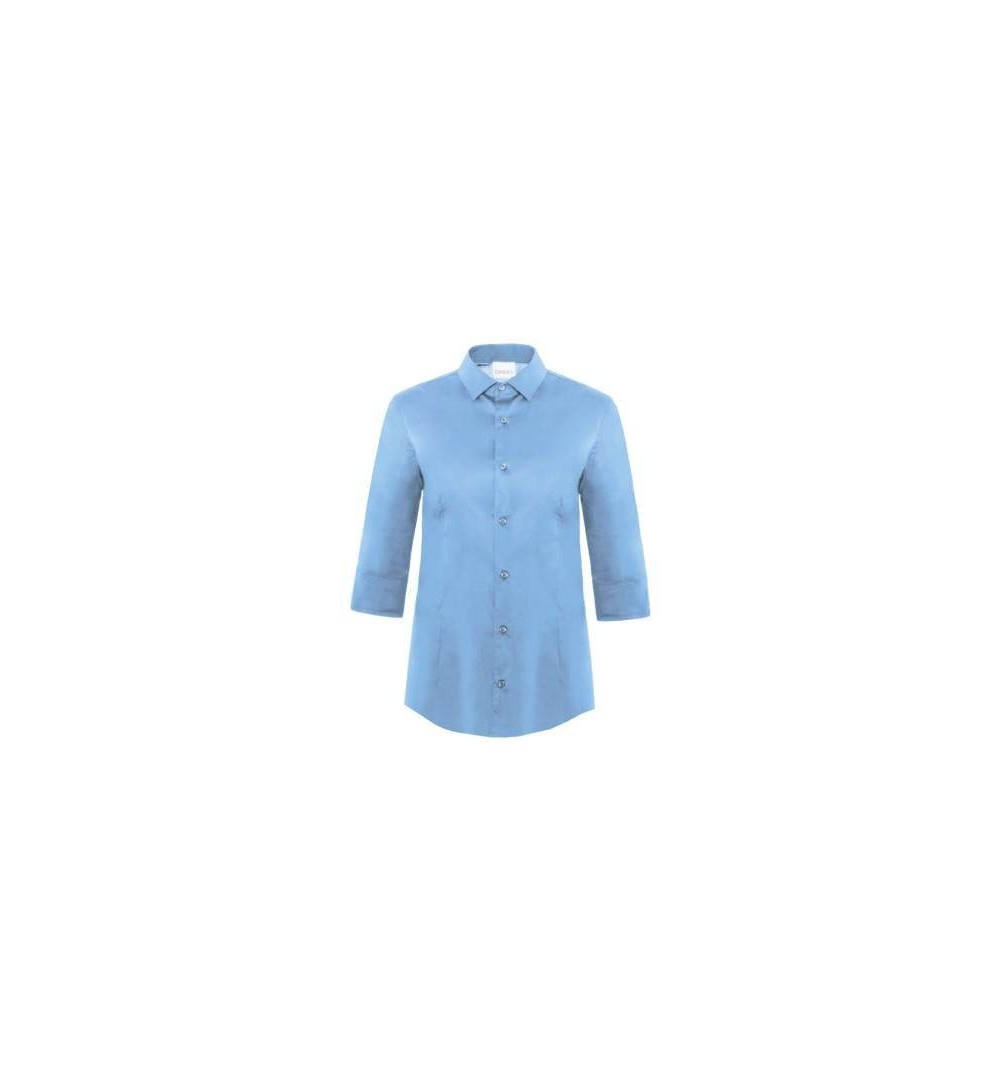 Chemise bleue ajustée pour femme, élastique, idéale pour les réceptions et les salles en ligne.