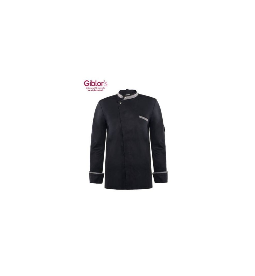 Giacca Nera da Cuoco Slim Con Bottone Automatico Q8GX0107 Giblor’s Dionisio