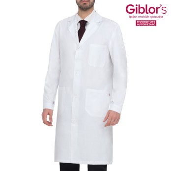 Bata de hombre blanca, 100% algodón, larga para el sector sanitario. Giblor's.